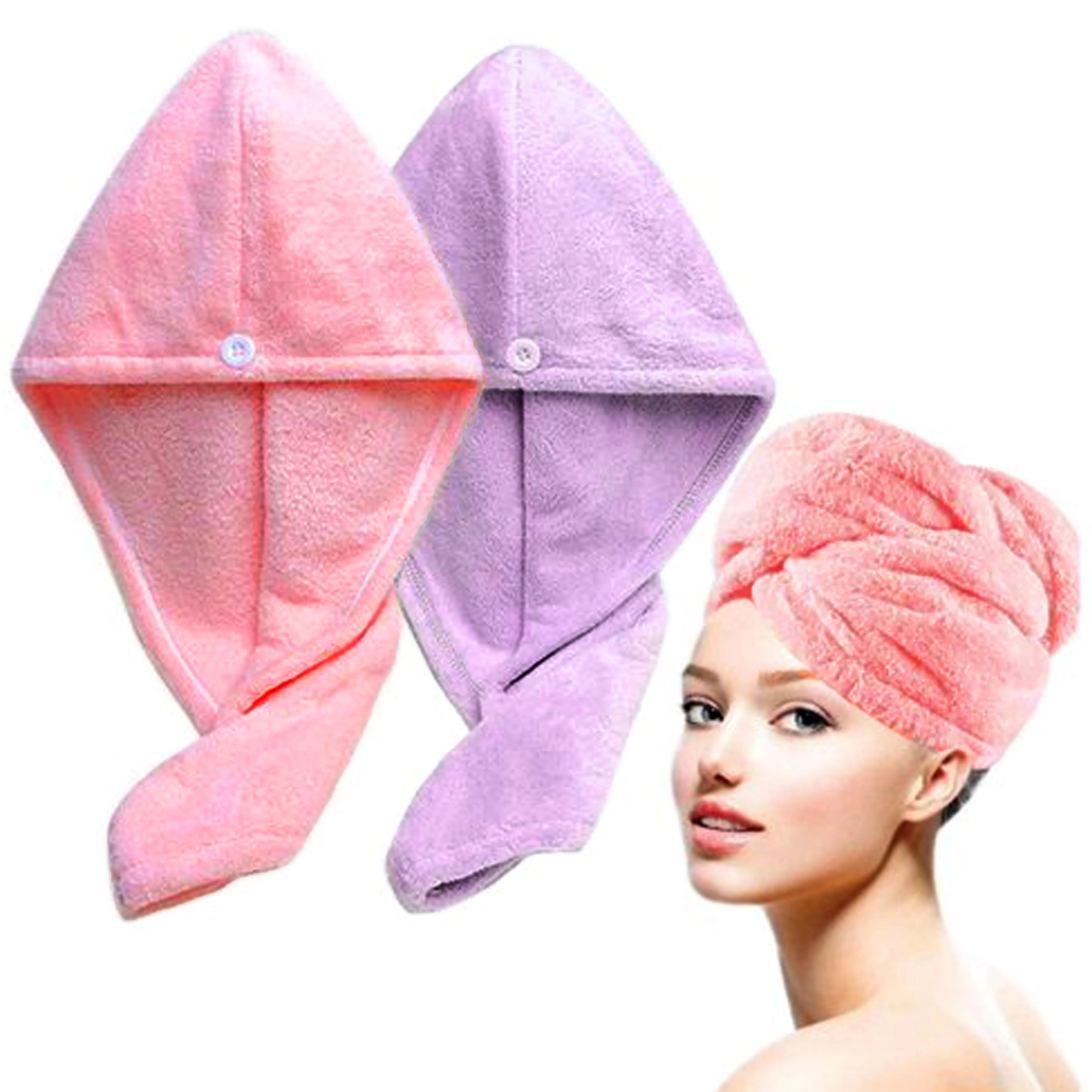 2 Hair Towel Turban Twist Wrap Microfiber Quick Dry Head Bath Shower Cap
