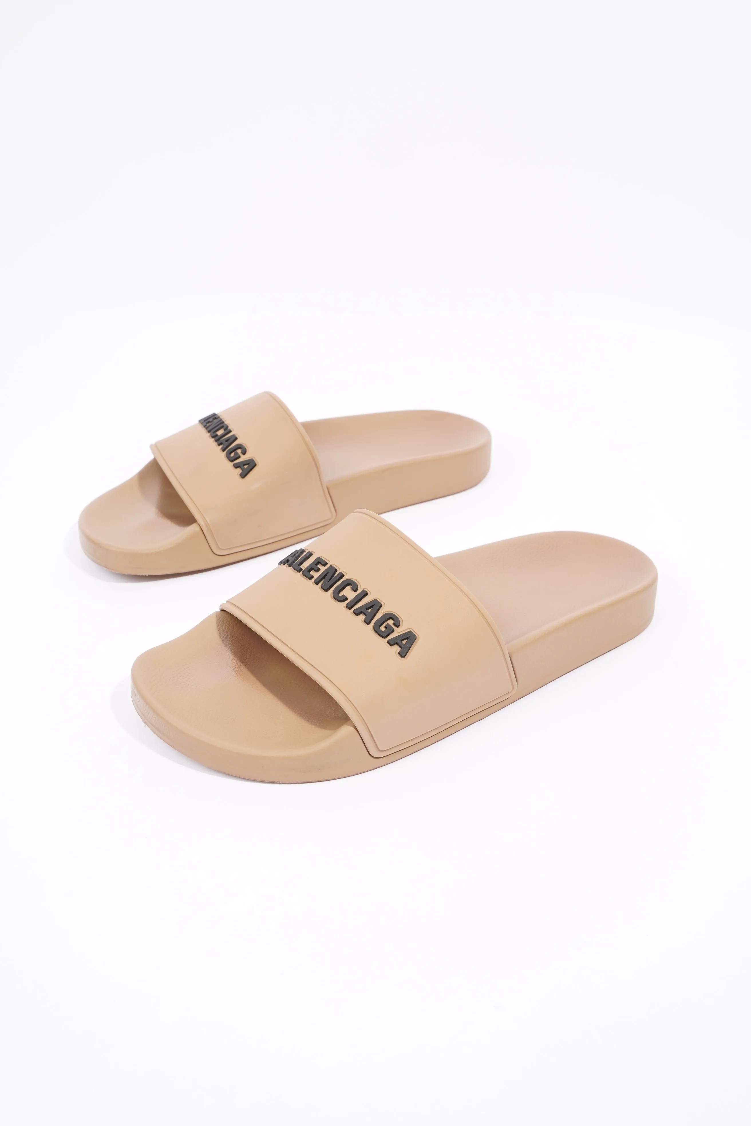 Balenciaga Womens Logo Pool Slides Beige / Black EU 37 / UK 4