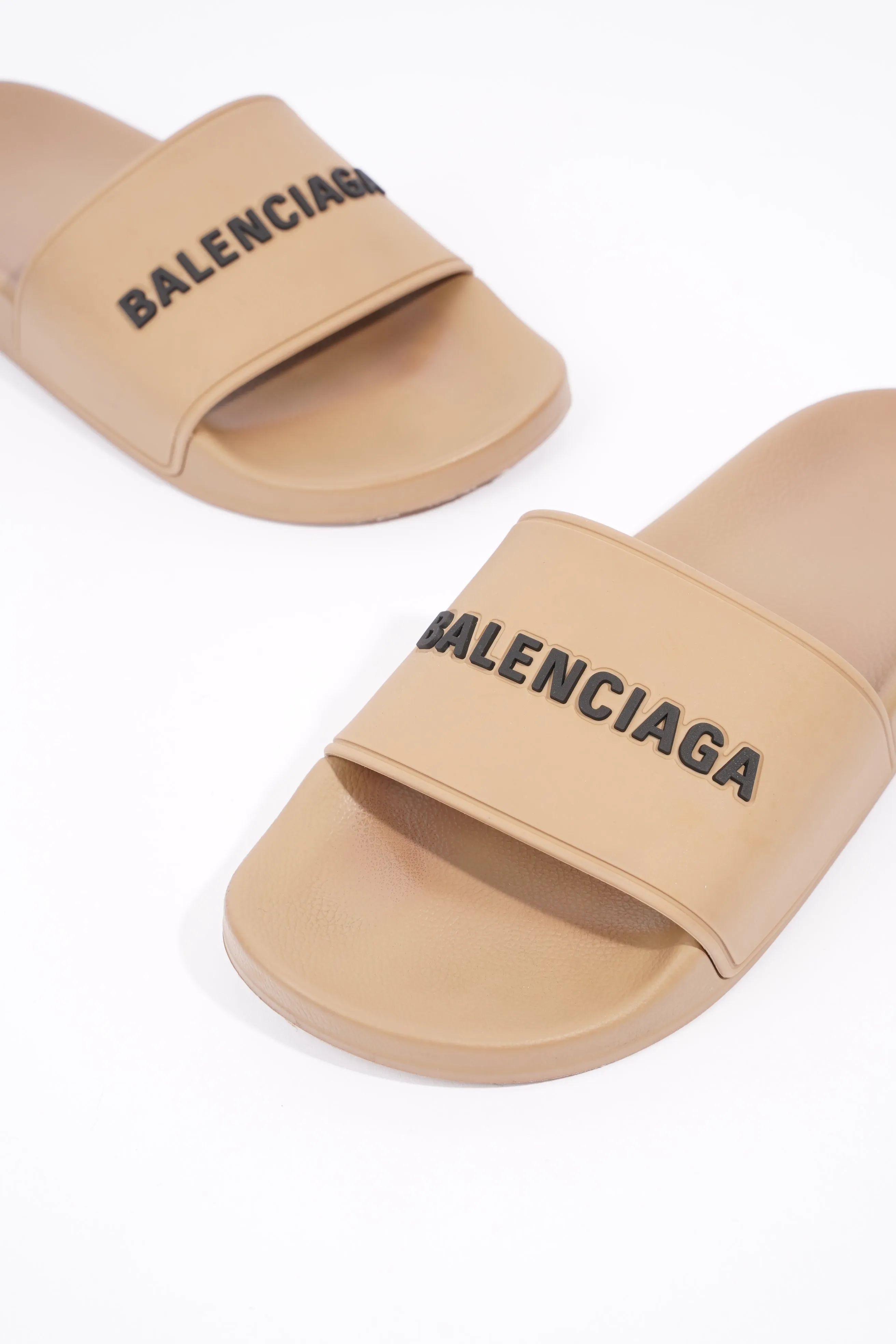 Balenciaga Womens Logo Pool Slides Beige / Black EU 37 / UK 4