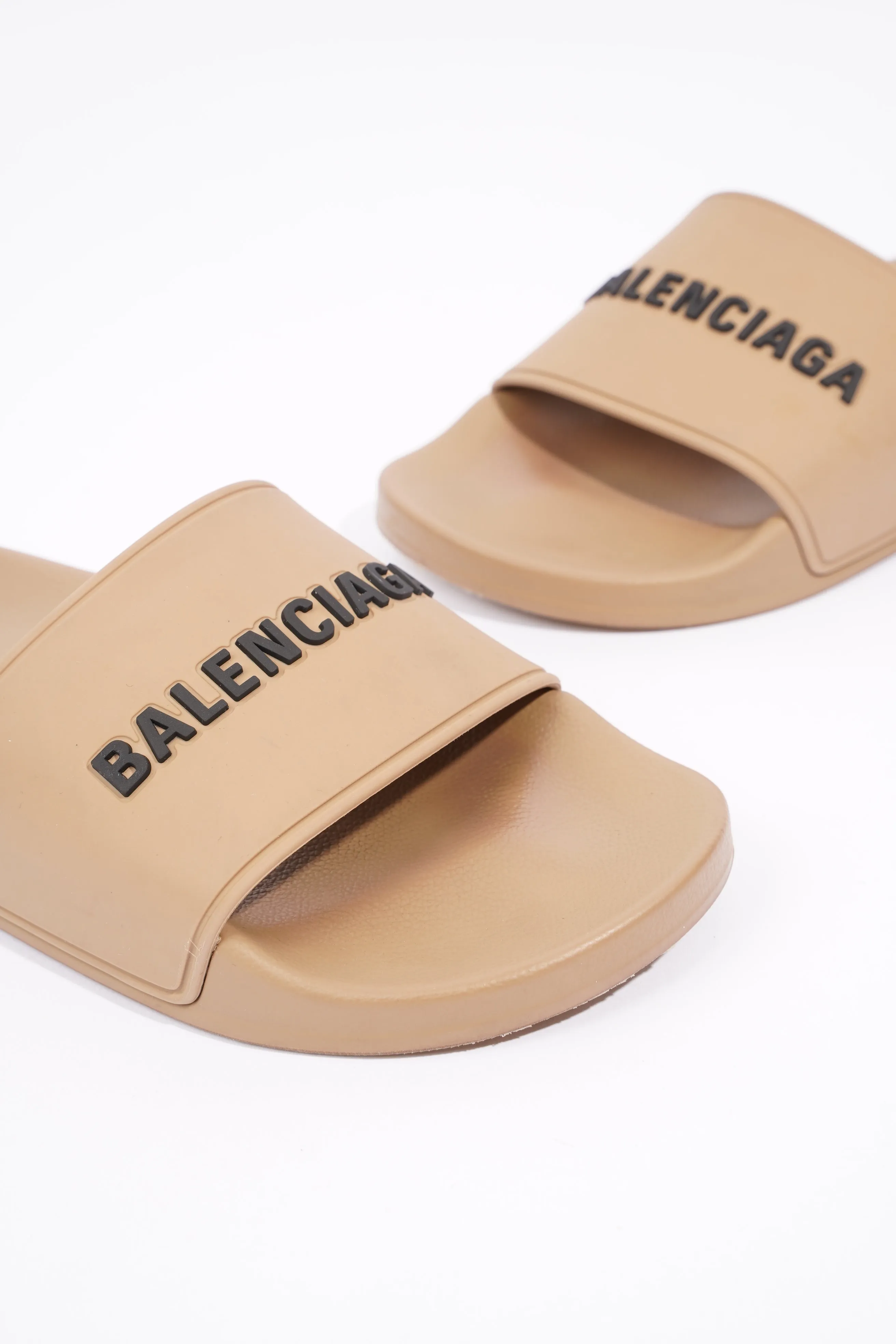 Balenciaga Womens Logo Pool Slides Beige / Black EU 37 / UK 4