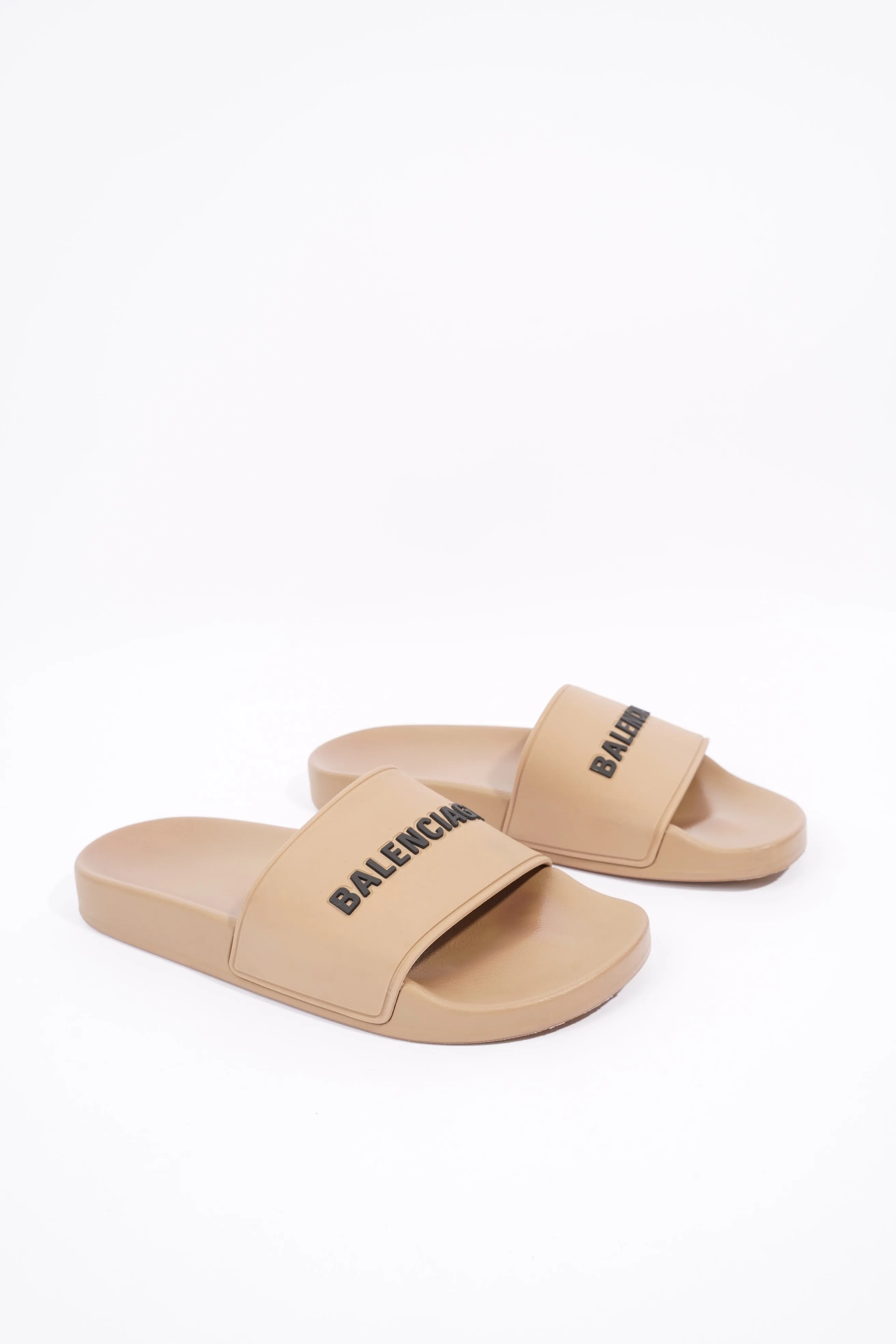 Balenciaga Womens Logo Pool Slides Beige / Black EU 37 / UK 4