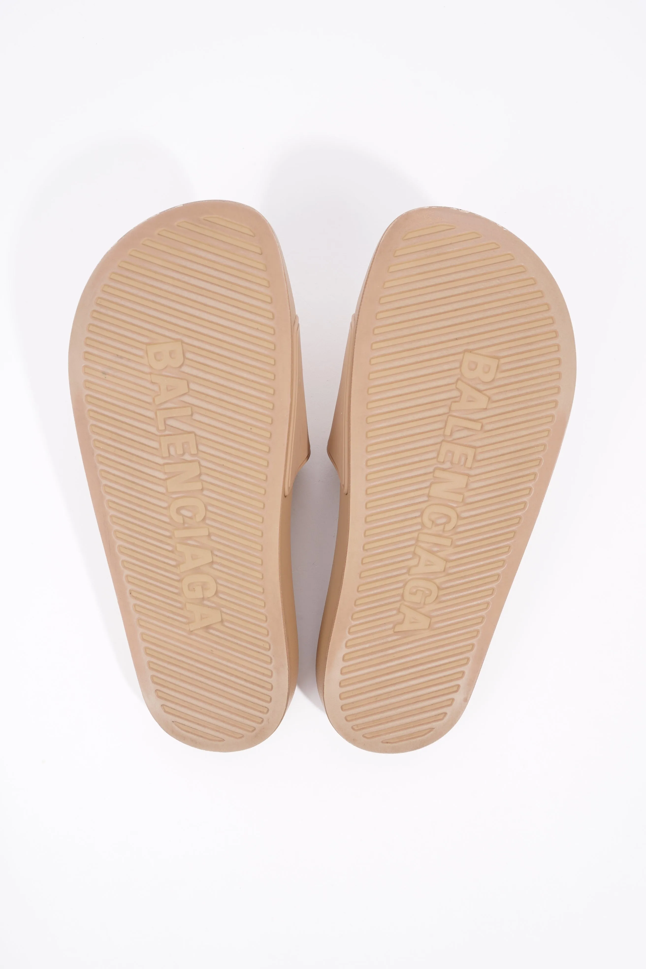 Balenciaga Womens Logo Pool Slides Beige / Black EU 37 / UK 4