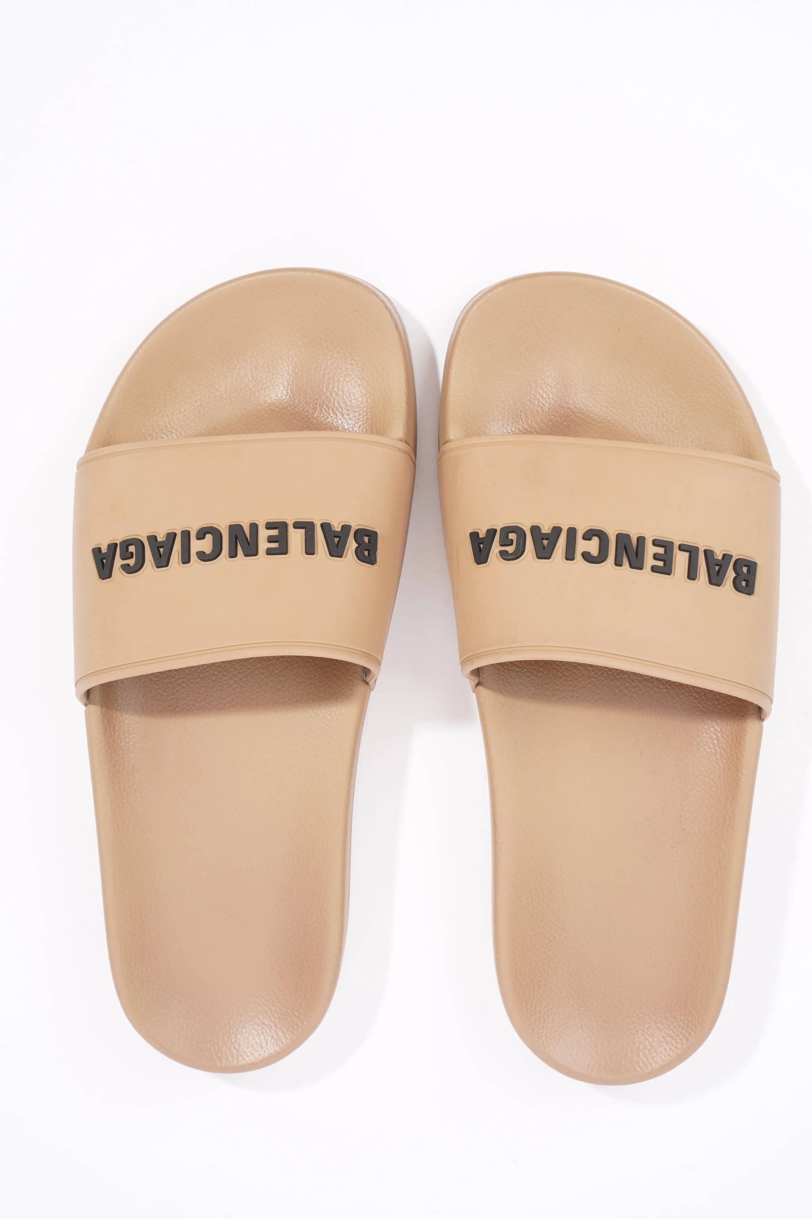 Balenciaga Womens Logo Pool Slides Beige / Black EU 37 / UK 4