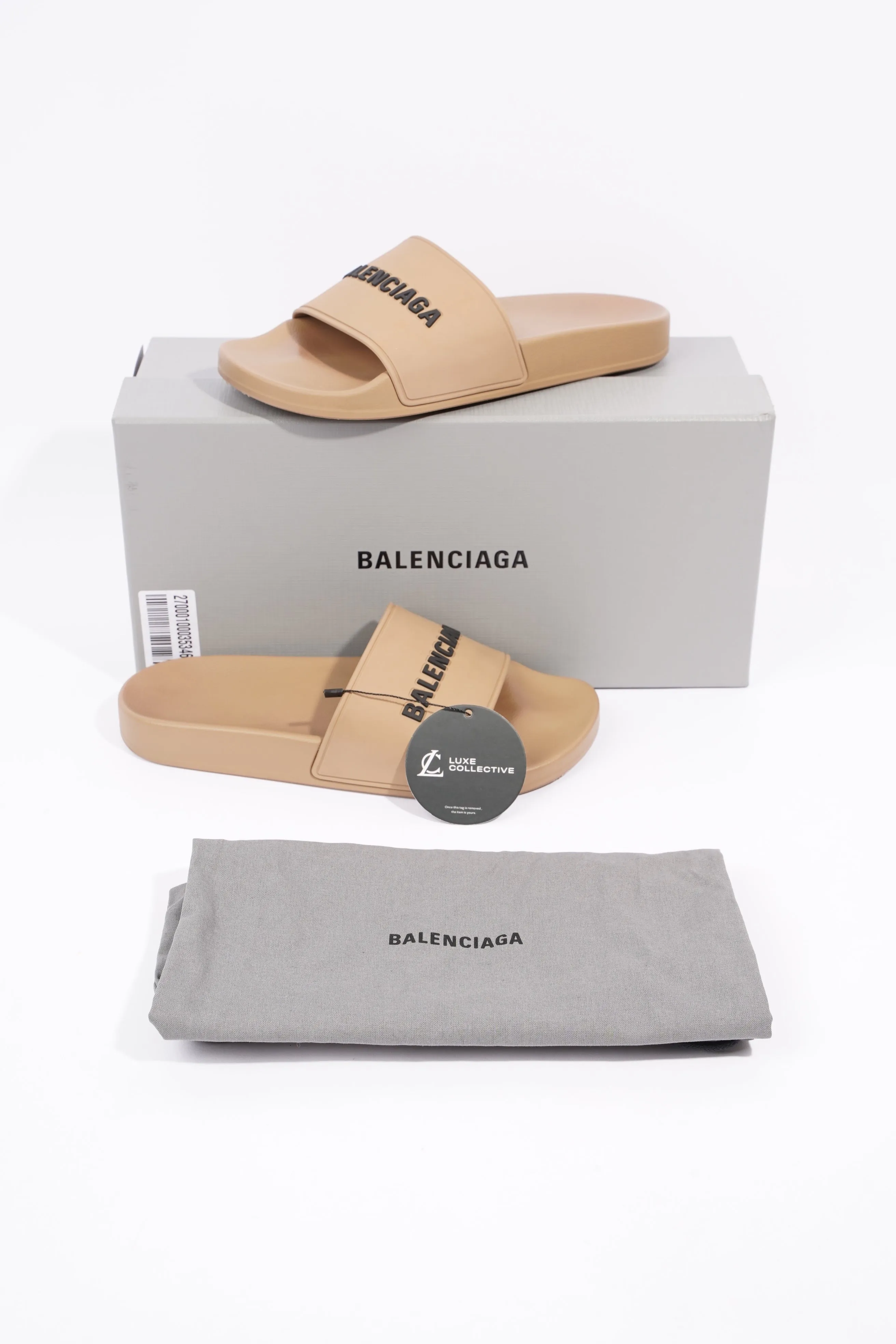 Balenciaga Womens Logo Pool Slides Beige / Black EU 37 / UK 4