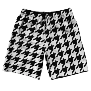Black And White Houndstooth 10" Swim Shorts Made In USA
