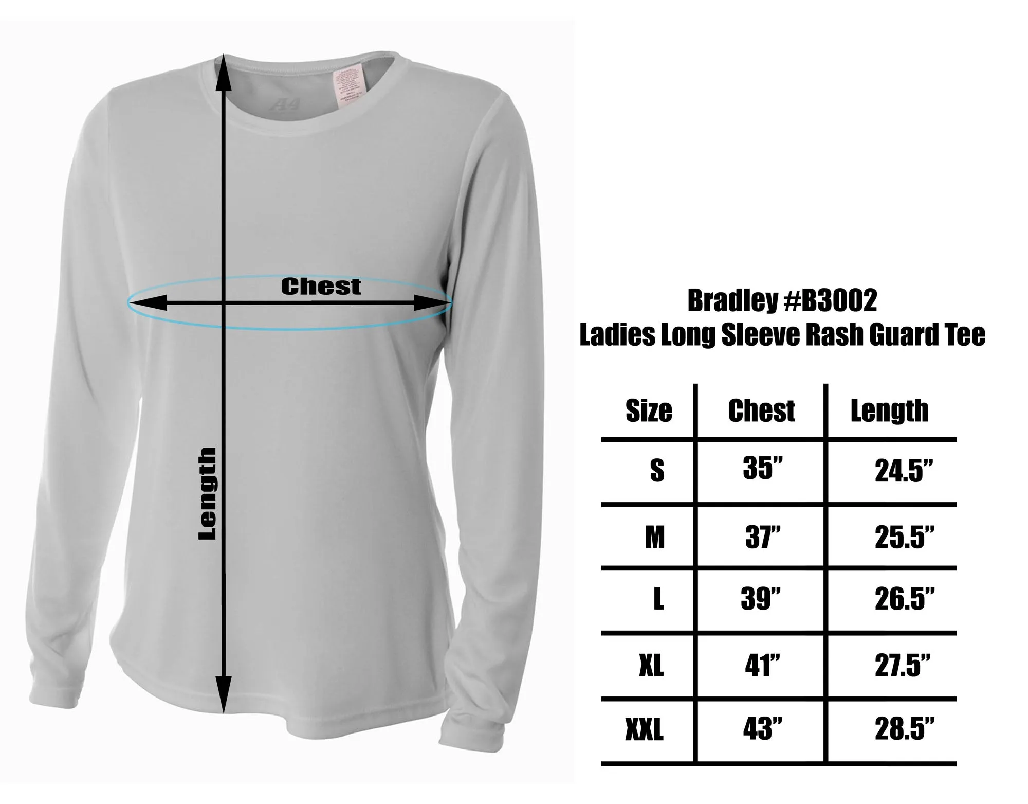Bradley Women's Long Sleeve Rash Guard Surf Comfortable Performance Swim Shirt