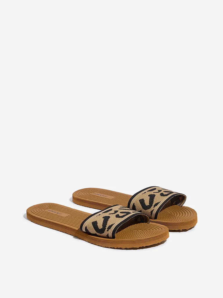 LUNA BLU Light Brown Knit-Textured Pool Slides
