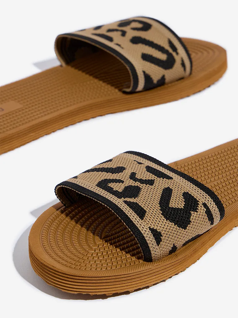 LUNA BLU Light Brown Knit-Textured Pool Slides