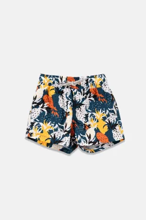 Navy Pineapple Boys Swim Trunks