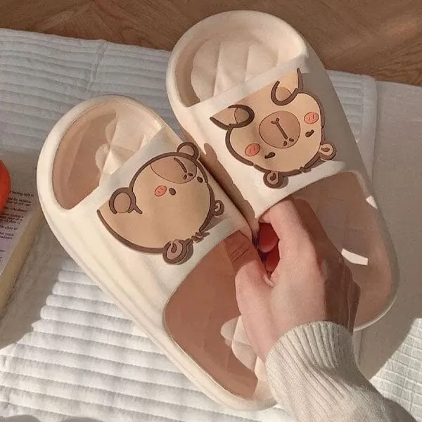Shhhandals Cartoon Capybara Unisex Anti-Slip Foam Cloud Slides - Beige (Multiple Sizes)